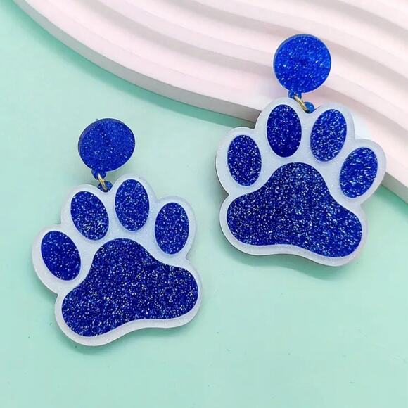 Blue and White Acrylic Paw Drop Earrings Kentucky - Picture 1 of 3